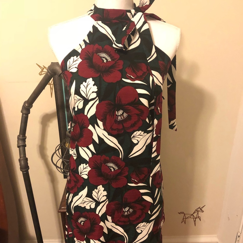 Lulus floral high neck tie mini dress
